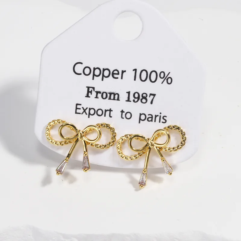 1 Pair Sweet Simple Style Bow Knot Copper Gold Plated Ear Studs