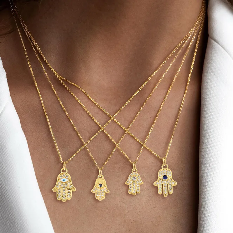 Elegant Simple Style Hand Of Fatima 201 Stainless Steel Copper Inlay Zircon Women's Pendant Necklace