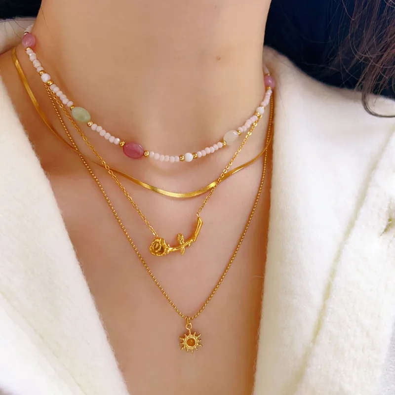 Wholesale Jewelry Elegant Simple Style Rose 304 Stainless Steel Pendant Necklace
