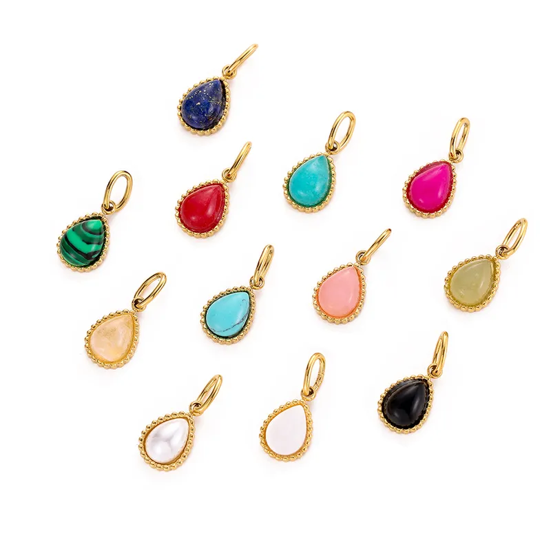 1 Piece 8*13mm 304 Stainless Steel Natural Stone Water Droplets Pendant Jewelry Accessories