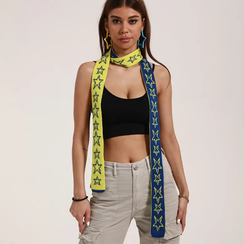 Women's Streetwear Cool Style Color Block Star Acrylic Knitted Scarf