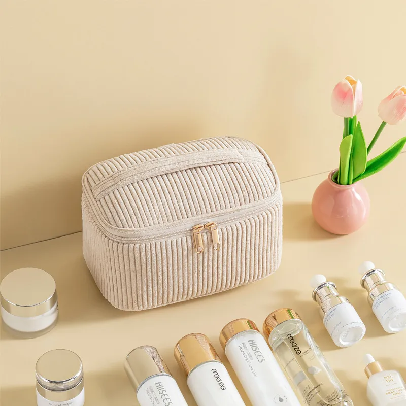 Elegant Basic Streetwear Solid Color Corduroy Square Makeup Bags & Storage