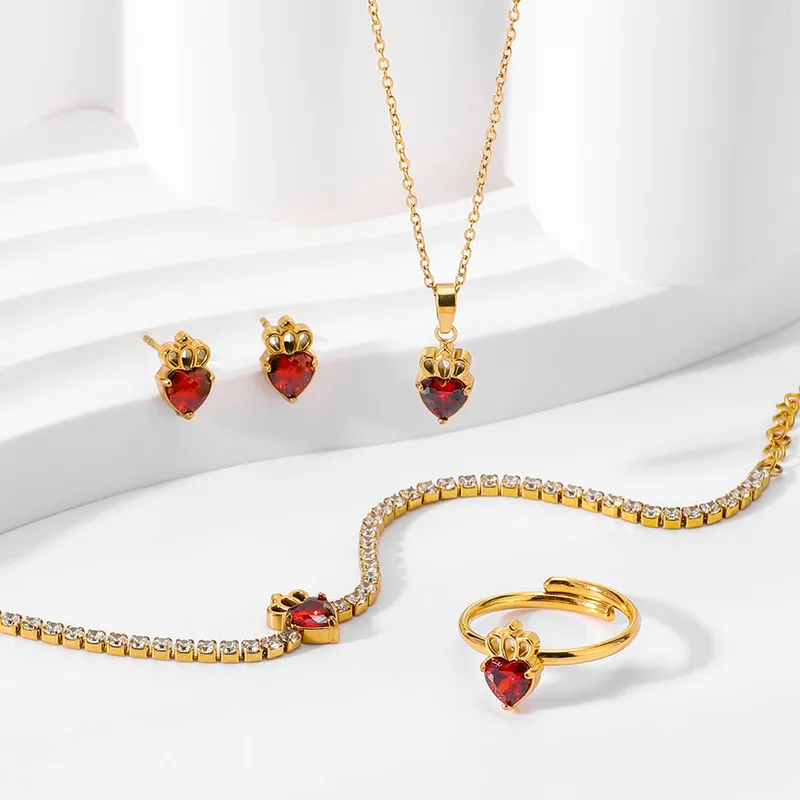 Simple Style Heart Shape Titanium Steel Inlay Zircon Women's Jewelry Set