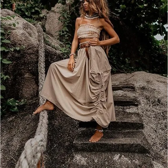 2025 Spring And Summer Vintage Style 3D Effect Cotton And Linen Spandex Polyester Midi Dress Skirts