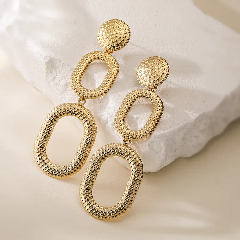 1 Pair Retro Geometric 304 Stainless Steel Drop Earrings