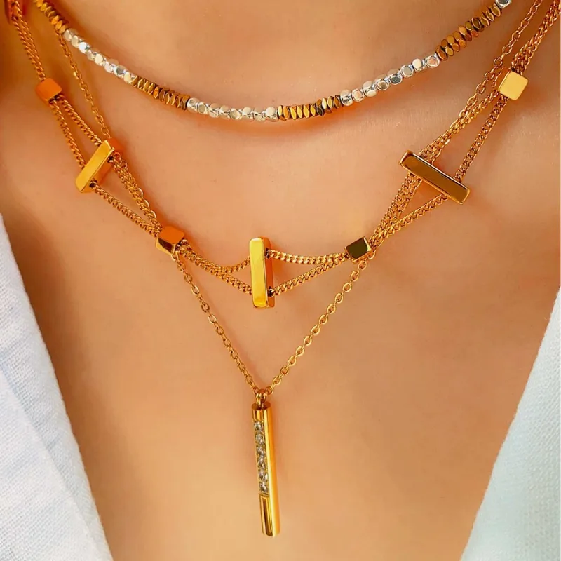 Simple Style Geometric Titanium Steel Beaded Plating Inlay Zircon Women's Necklace