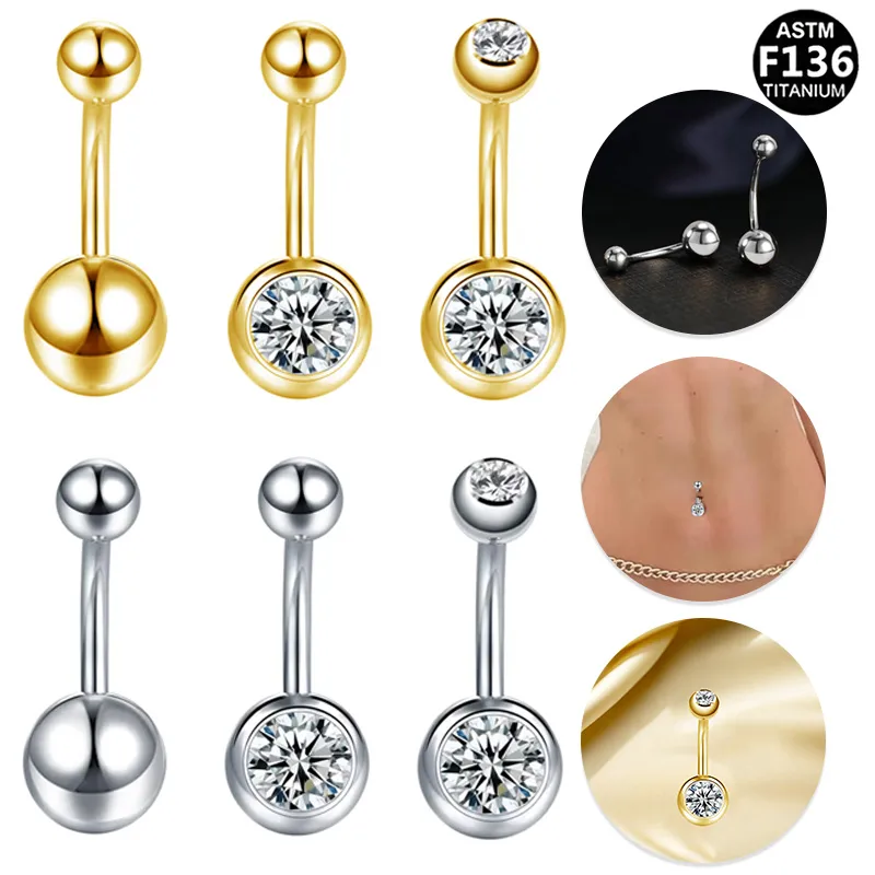 Simple Style Classic Style Round Rhinestone Pure Titanium Titanium Alloy Rhinestones 14K Gold Plated White Gold Plated Unisex Belly Ring
