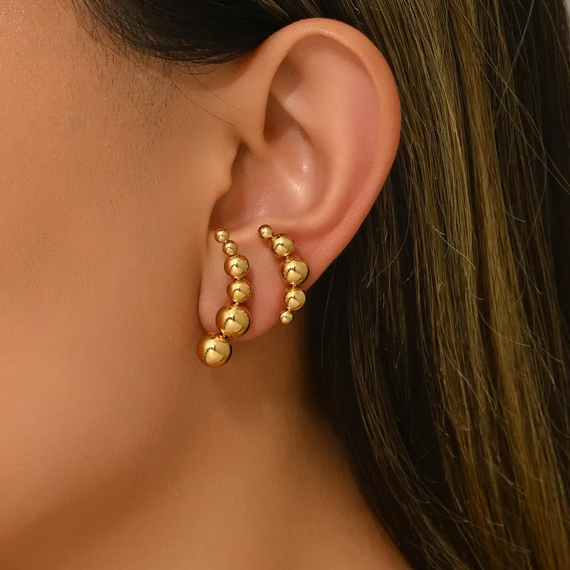 1 Set Classic Style Geometric Beads 304 Stainless Steel 18K Gold Plated Ear Studs