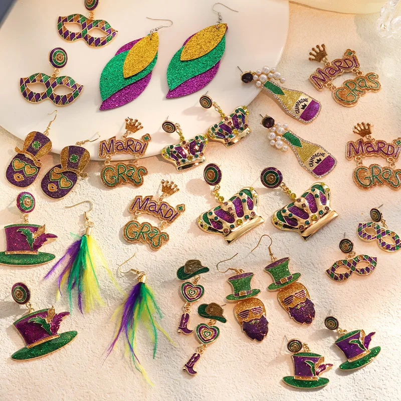 1 Pair Vintage Style Letter Crown Glasses Plating Alloy Drop Earrings