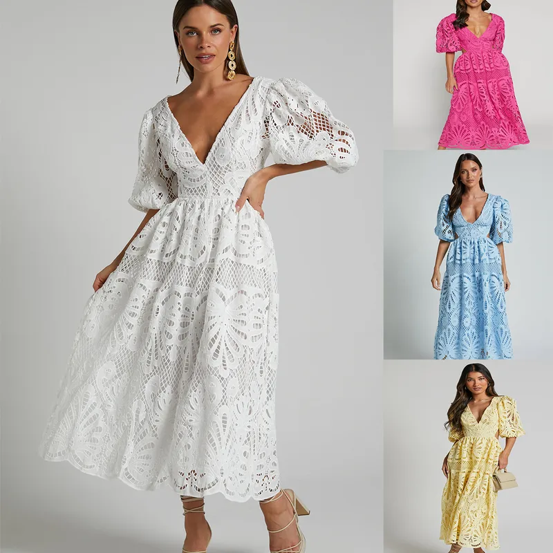 Women's Patchwork Skirt Casual Elegant Streetwear V Neck Backless Half Sleeve Solid Color Midi Dress Holiday Daily Selfie