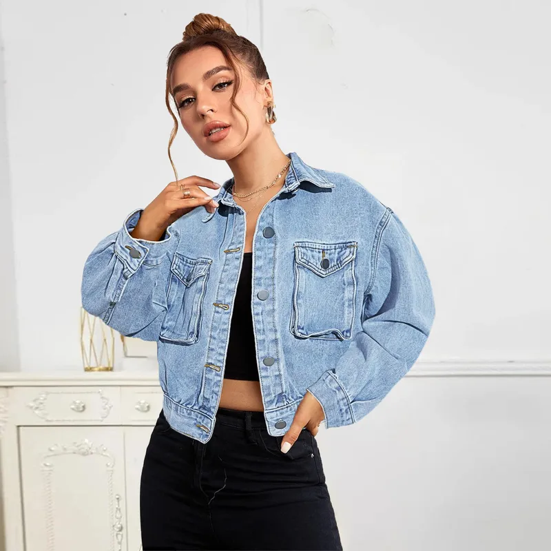 Women's Casual Elegant Streetwear Solid Color Single Breasted Coat Denim Jacket
