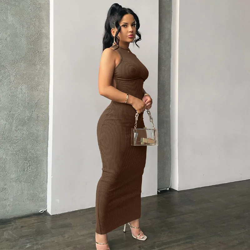 Women's Sheath Dress Sexy Halter Neck Backless Sleeveless Solid Color Maxi Long Dress Casual Holiday Daily