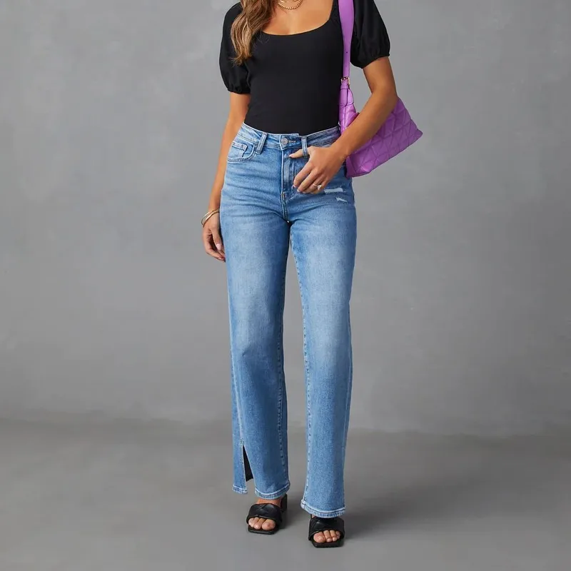 Women's Holiday Selfie Casual Simple Style Streetwear Solid Color Full Length Jeans