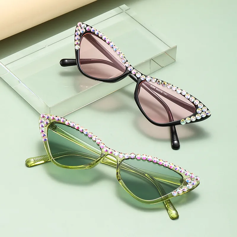 Fashion Streetwear Solid Color Ac Cat Eye Diamond Full Frame Women's Sunglasses