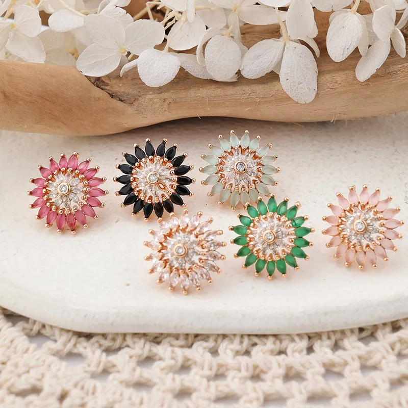 1 Pair IG Style Sweet Shiny Flower Hollow Out Inlay Copper Zircon Rose Gold Plated Ear Studs