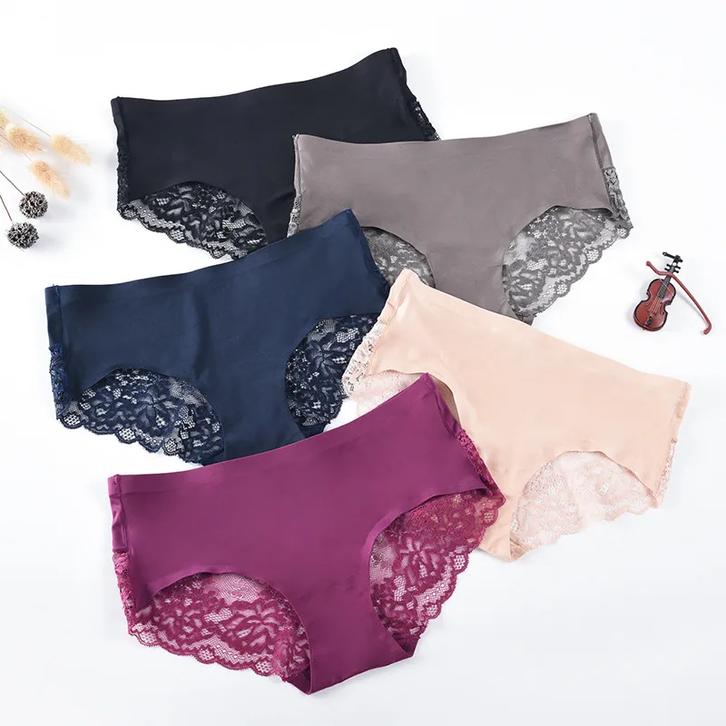 Solid Color Seamless Breathable Mid Waist Briefs Panties
