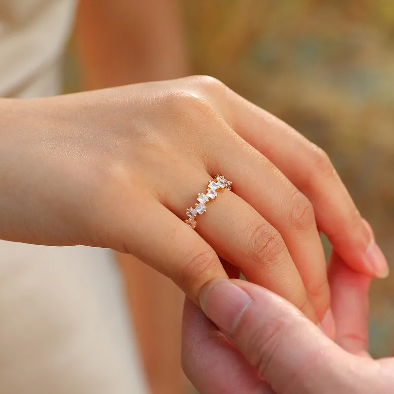 Brass 18K Gold Plated IG Style Inlay Geometric Zircon Rings