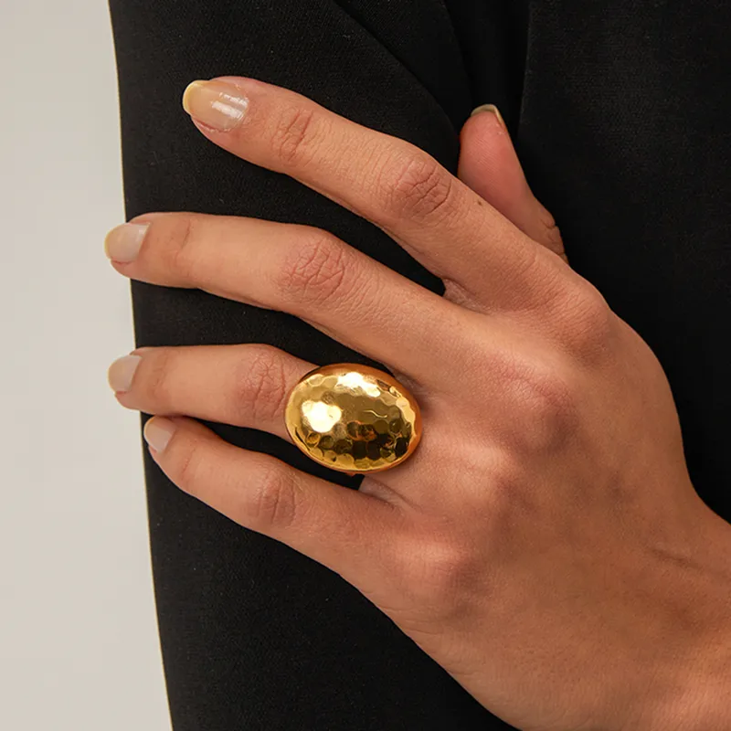 304 Stainless Steel 18K Gold Plated IG Style Hammered Open Rings