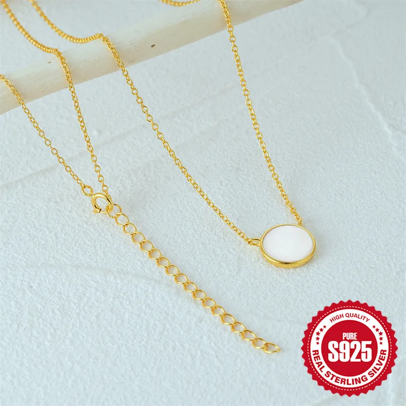 925 Sterling Silver Shell Cable Chain Inlay Round Necklace