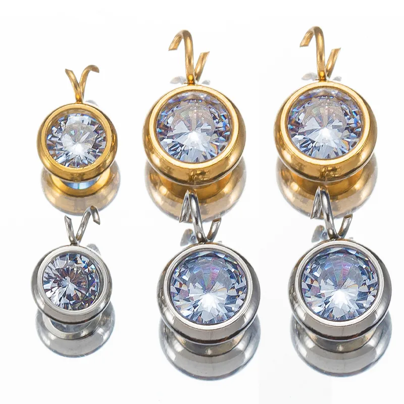 10 PCS/Package 5.5mm Diameter Diameter 7 Mm 304 Stainless Steel Zircon Round Polished Pendant