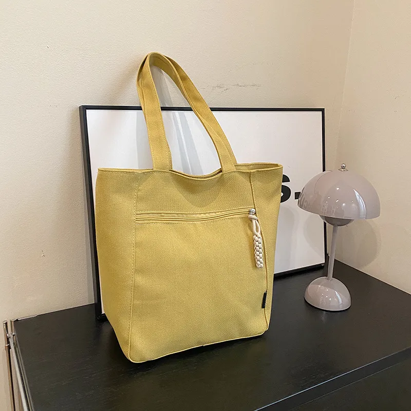 Women's Large Canvas Solid Color Classic Style Zipper Canvas Bag