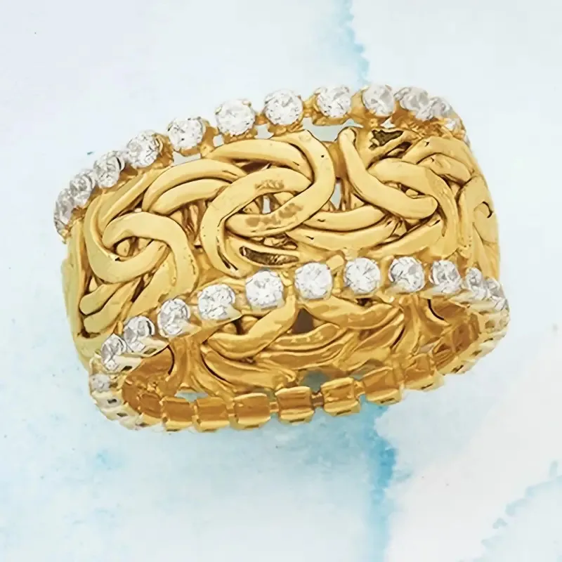 Wholesale Hip-Hop Retro U Shape Geometric Copper Inlay Zircon Rings