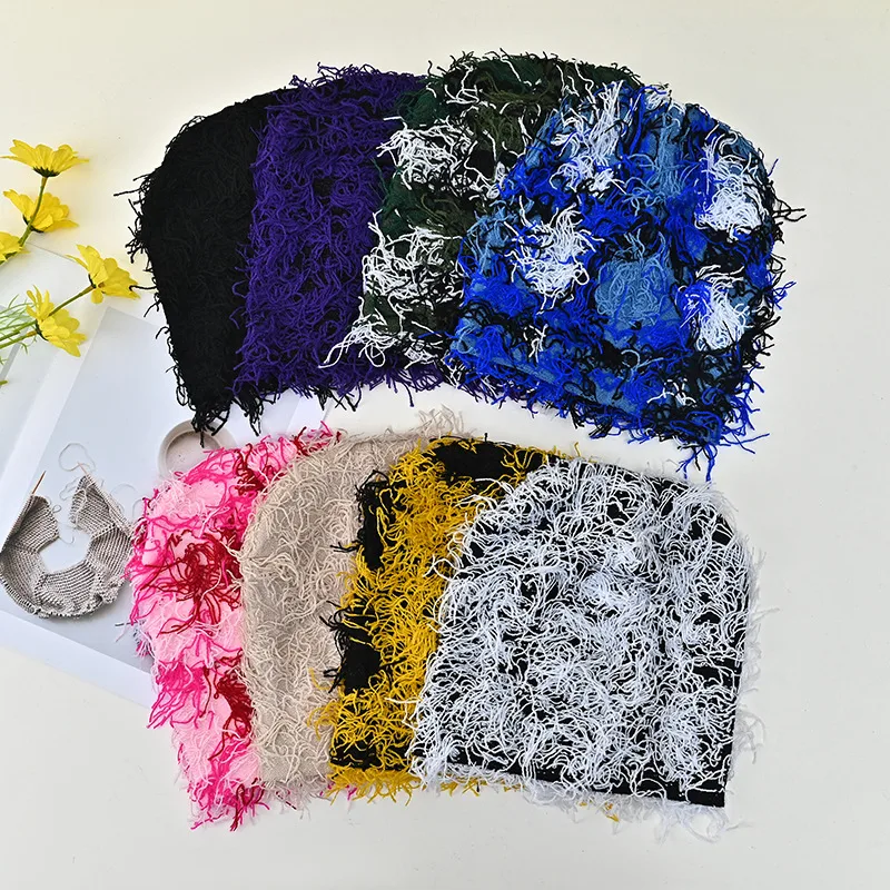 Unisex Hip-Hop Color Block Plush Eaveless Wool Cap