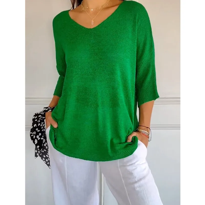 Women's Sweater 3/4 Length Sleeve Sweaters & Cardigans Simple Style Solid Color