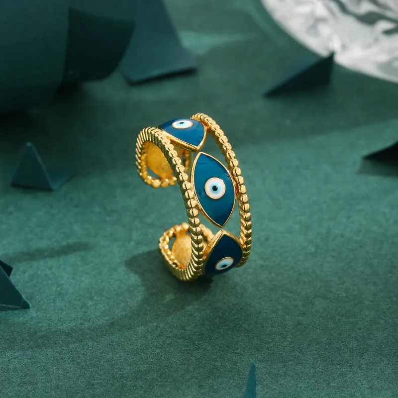 Copper Casual Simple Style Epoxy Hollow Out Inlay Eye Zircon Open Rings