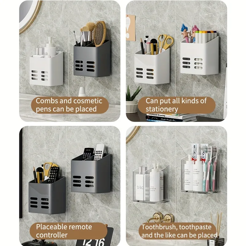 Home Bathroom Cosmetic Shelf, Wall-Mounted Bathroom Toothpaste Comb Storage Shaver Rack