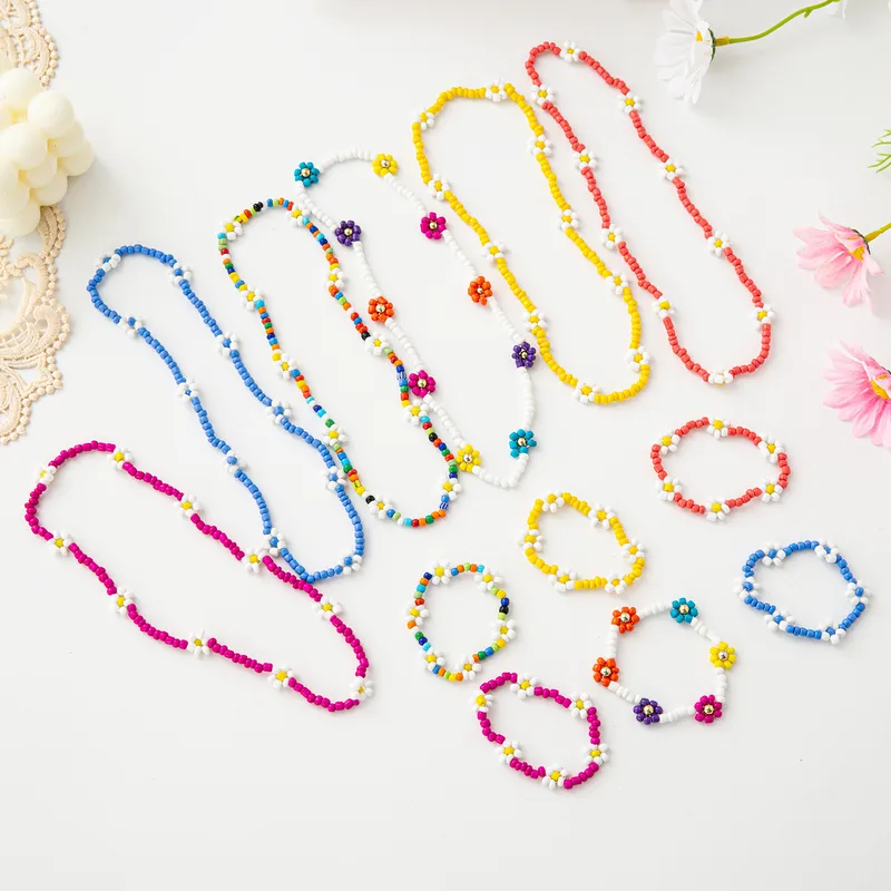 Cartoon Style Cute Flower Resin Seed Bead Beaded Kid'S Bracelets Necklace