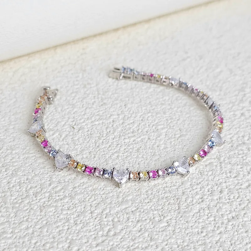Wholesale Elegant French Style Heart Shape Copper Inlay Gold Plated Zircon Bracelets