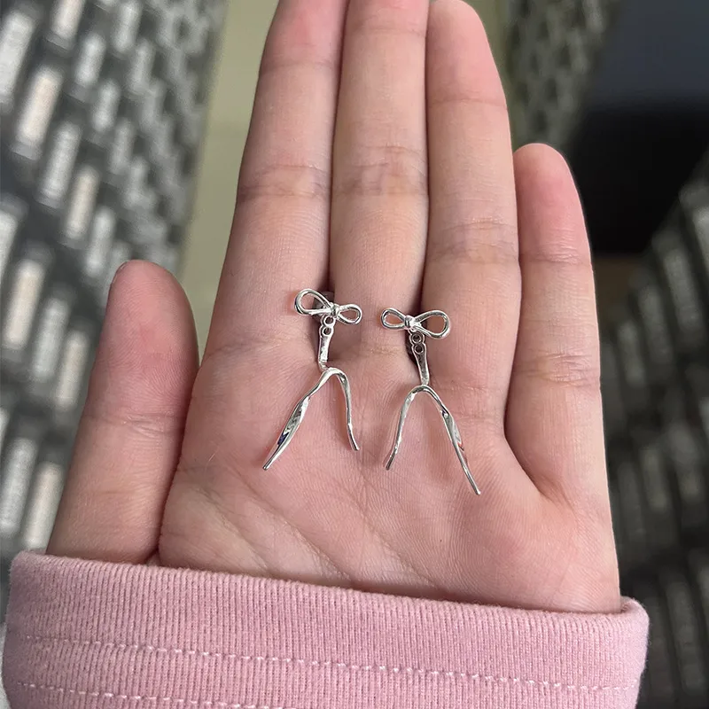 1 Pair 925 Sterling Silver Bow Knot Drop Earrings