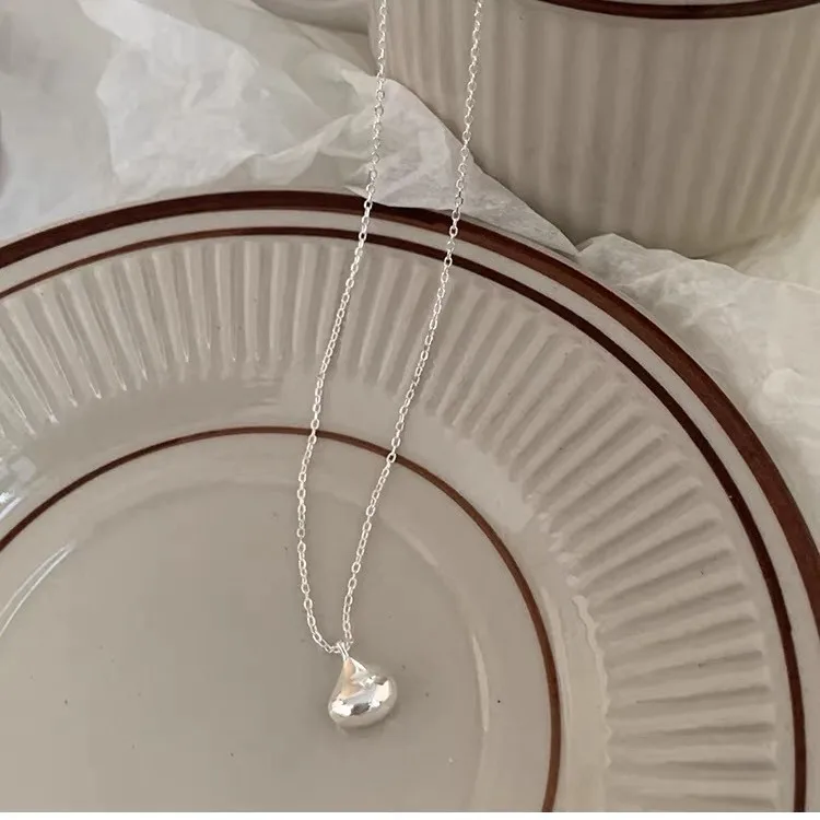 925 Sterling Silver Water Plating Cable Chain Chain Water Droplets Pendant Necklace