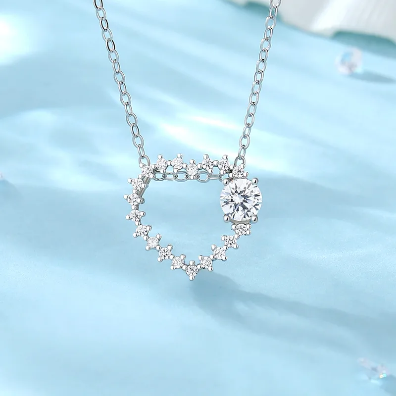 Sterling Silver Vacation Sweet Plating Inlay Heart Shape Moissanite Zircon Pendant Necklace