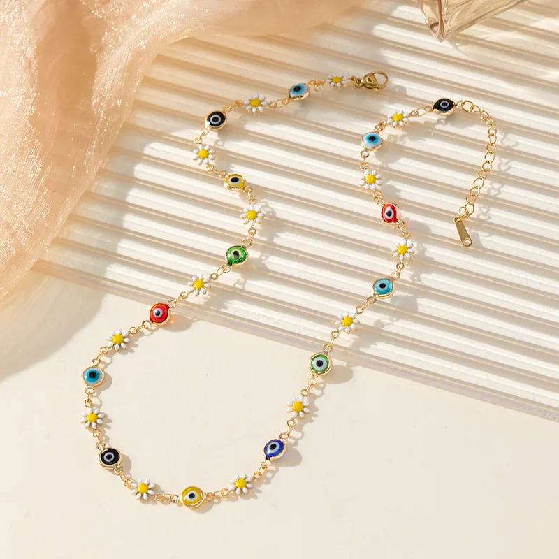 IG Style Modern Style Devil's Eye Alloy Rhinestone Enamel Inlay Rhinestones Unisex Necklace