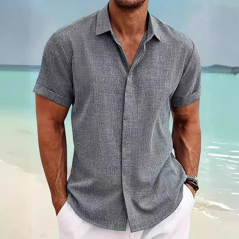 Men's Solid Color Simple Style Turndown Short Sleeve Loose Men's Tops