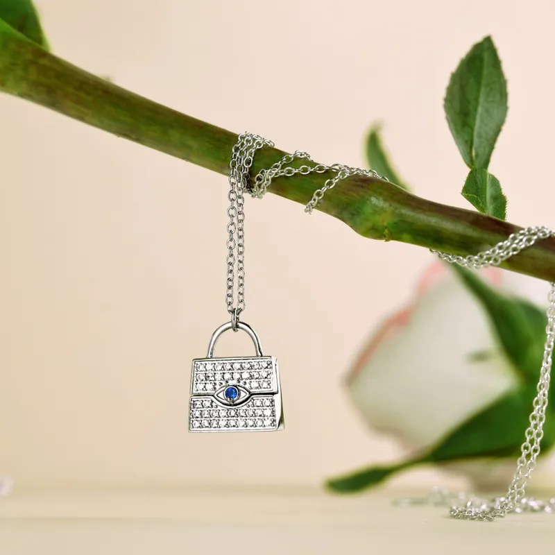 925 Sterling Silver Zircon Inlay Solid Color Pendant Necklace