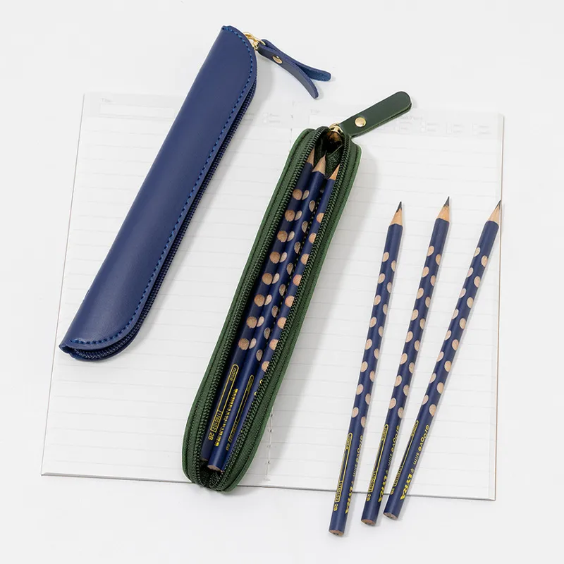 Solid Color Pu Learning Retro Simple Style Pencil Case