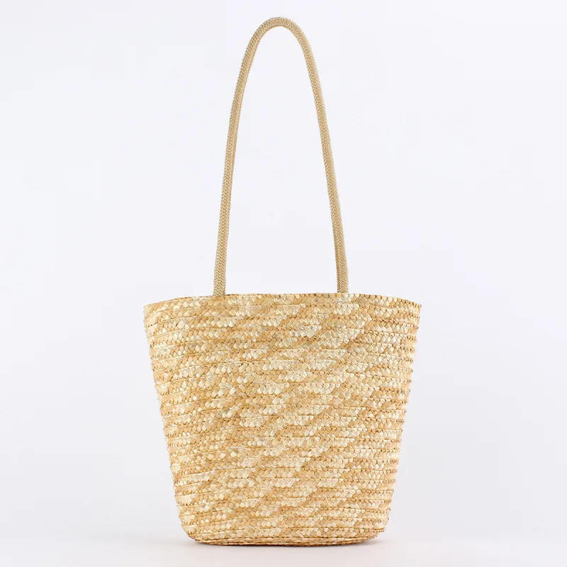 Women's Medium Straw Solid Color Elegant Beach Zipper Straw Bag