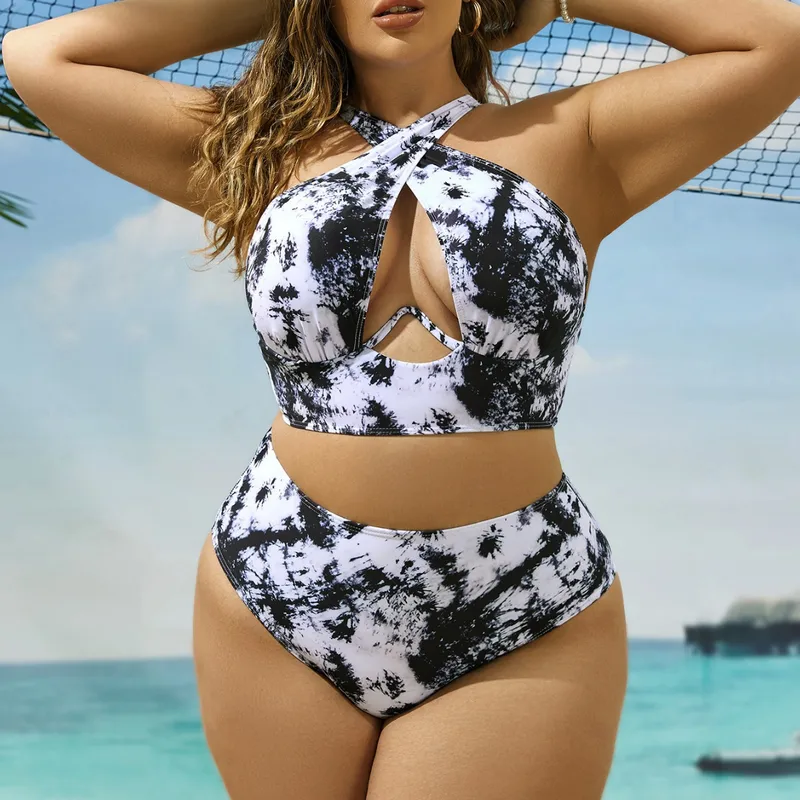 Women's Solid Color Floral 2 Pieces Set Plus Size Swimwear Swimwear