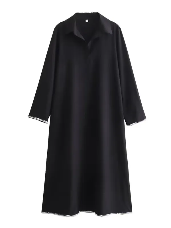 Women's Regular Dress Streetwear Turndown Long Sleeve Solid Color Midi Dress Outdoor Daily