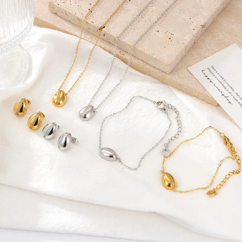 304 Stainless Steel White Gold Plated Gold Plated Vintage Style Simple Style Plating Inlay Geometric Solid Color Zircon Bracelets Earrings Necklace