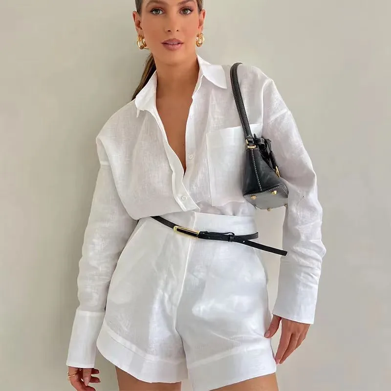 Daily Women's Simple Style Solid Color Spandex Polyester Pocket Pants Sets Shorts Sets