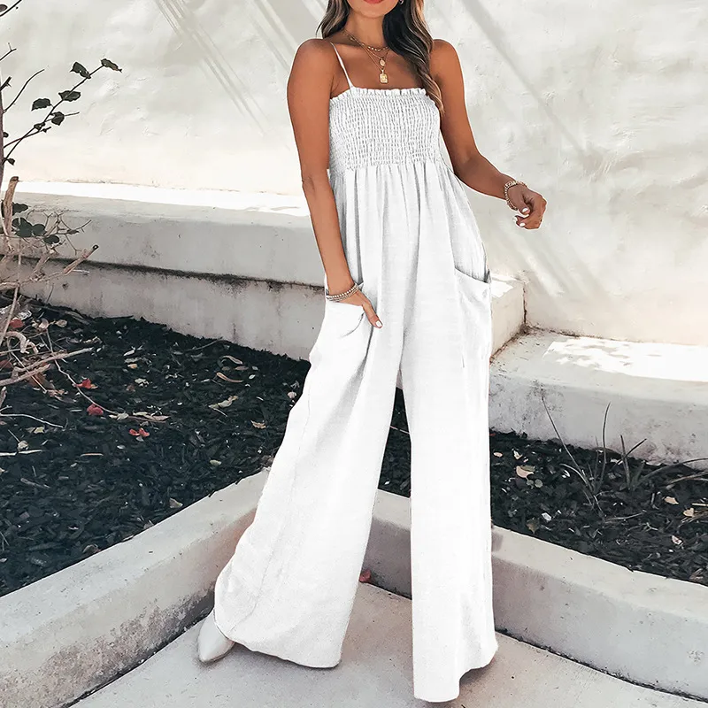 Slim Fit High Waist Jumpsuit Leisure Commute Pleated Solid Color Women's Fashion European Style Spring And Autumn Season Clothing