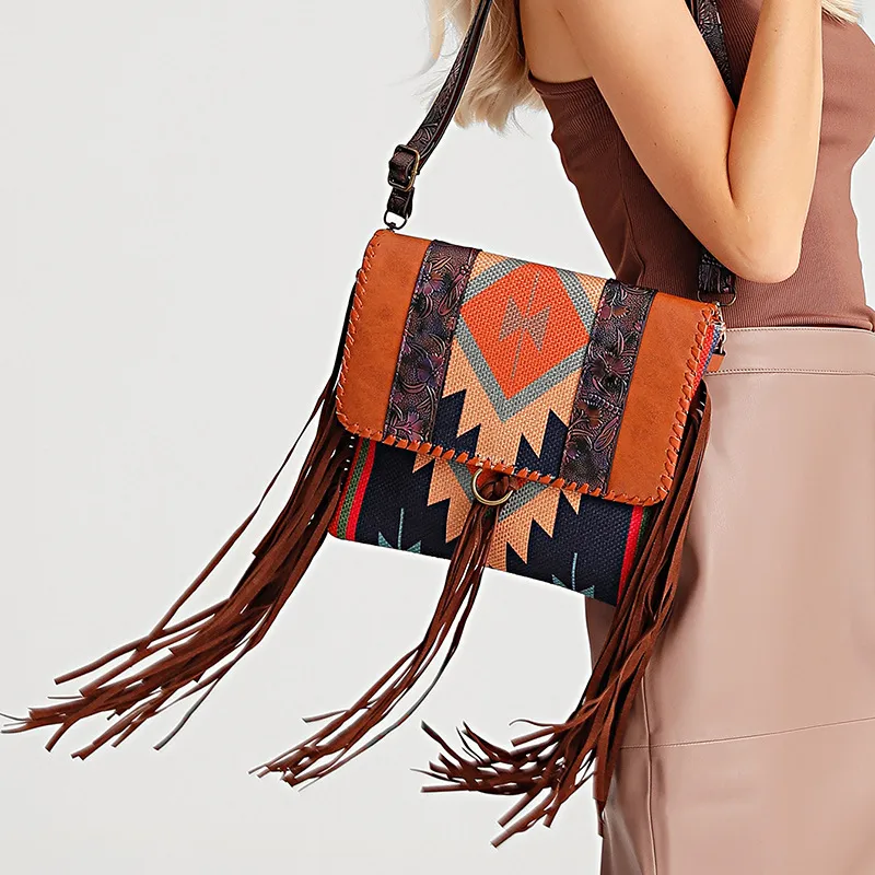 Women's Medium Cotton And Linen Geometric Ethnic Style Square Flip Cover Square Bag
