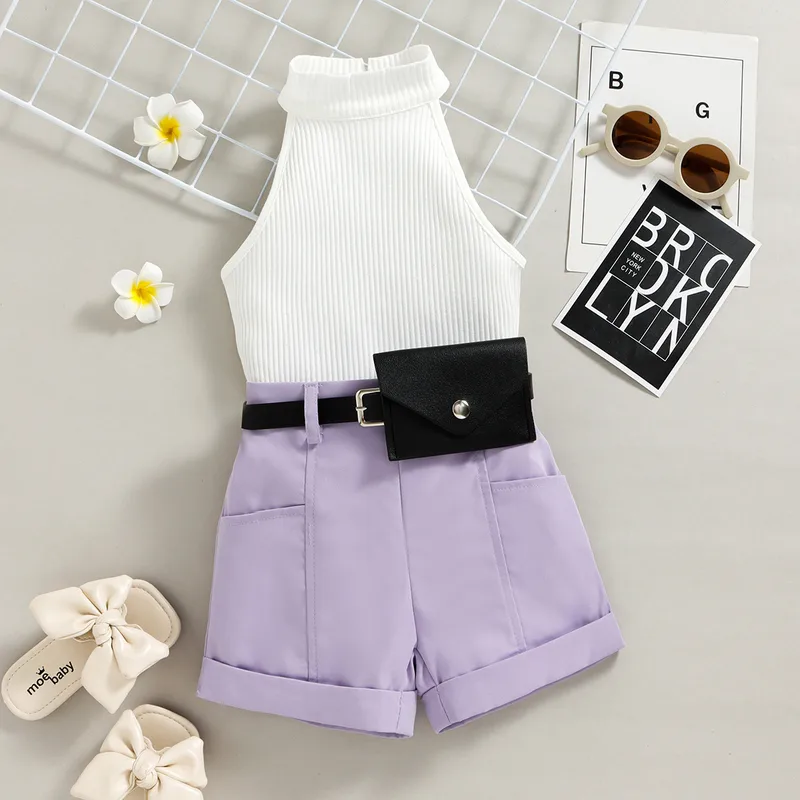 Elegant Solid Color Cotton Girls Clothing Sets