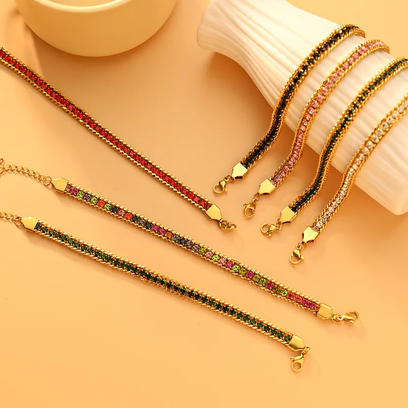 Simple Style Classic Style Color Block 304 Stainless Steel 18K Gold Plated Zircon Bracelets In Bulk