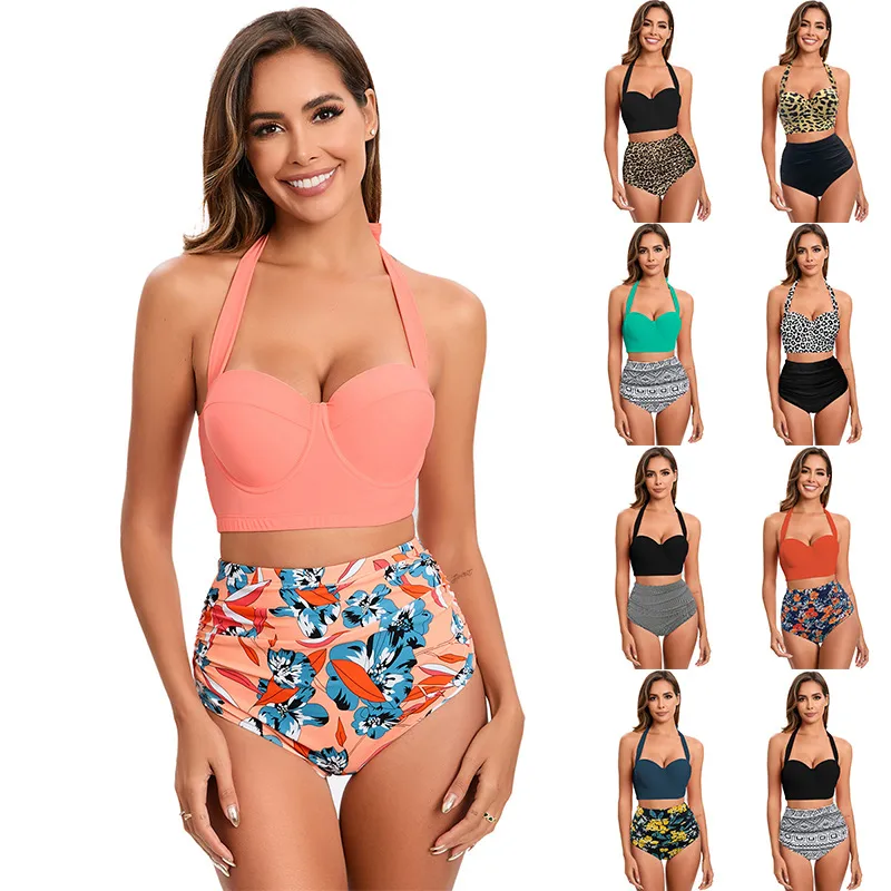 Women's Solid Color Flower 2 Pieces Set Tankinis Swimwear