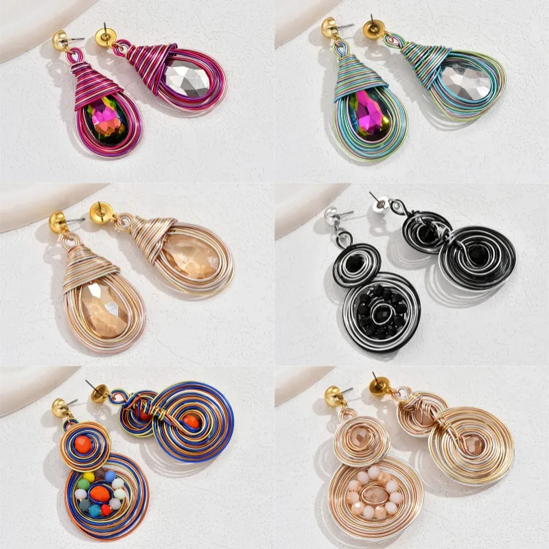 1 Pair Vintage Style Simple Style Round Water Droplets Beaded Inlay Plastic Glass Glass Drop Earrings